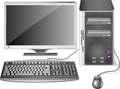 Desktop computer- with keyboard, mouse, monitor and system unit